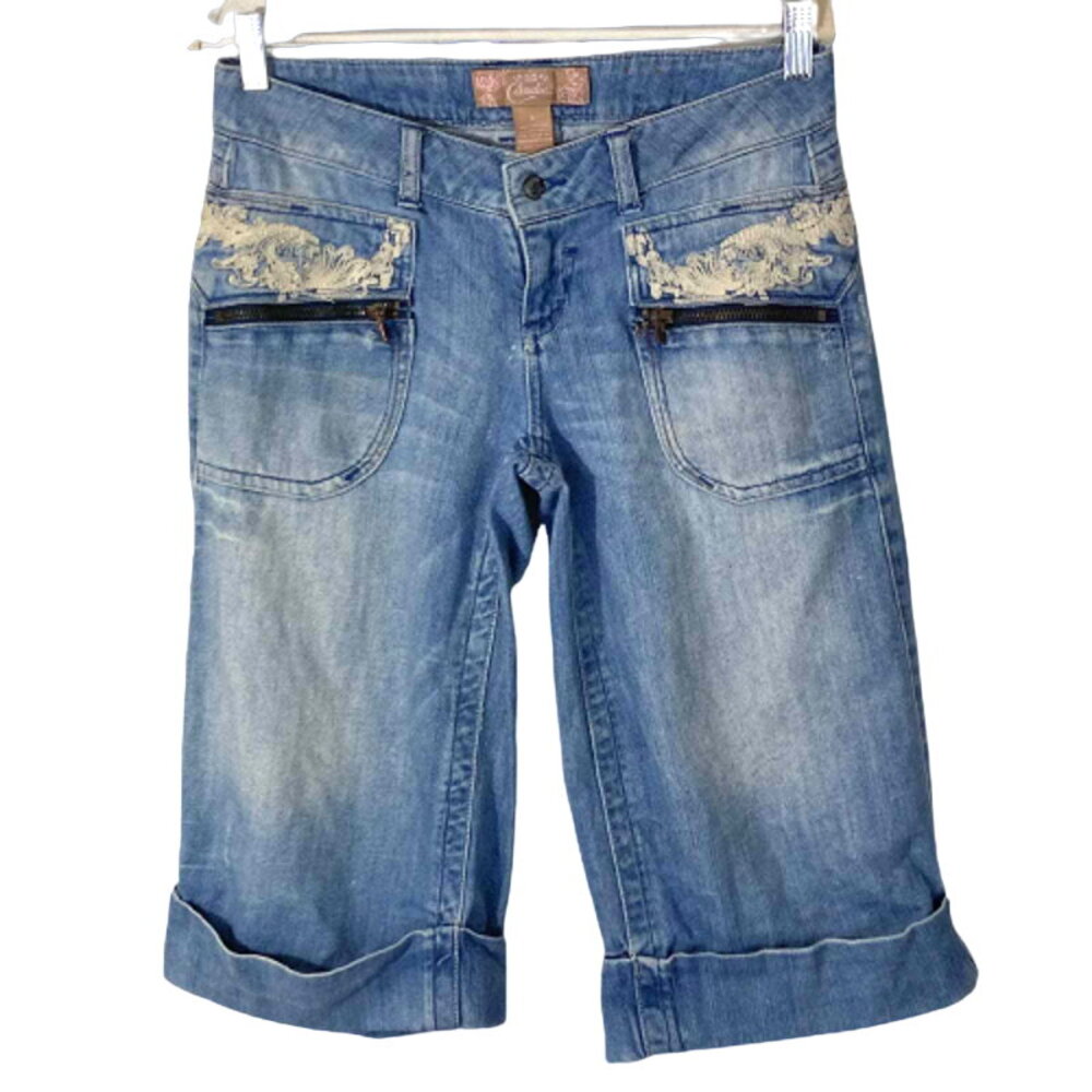 Candie's Women's Cuffed Lace Denim Bermuda Shorts Capris Cropped Jeans Size 5